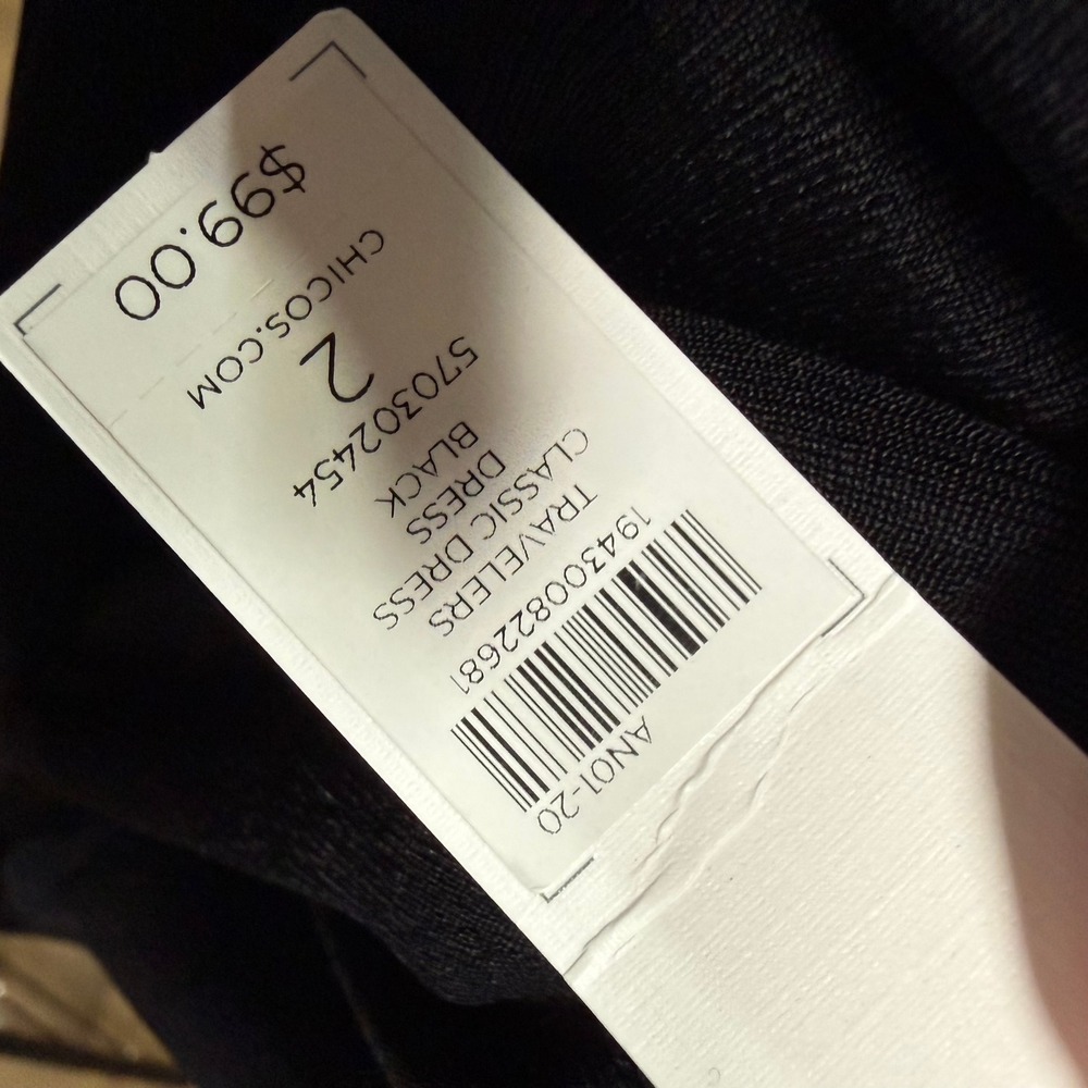 Chicos Travelers Classic Dress Black 3/4 Sleeve Midi 2 Size Large NEW - Picture 8 of 9